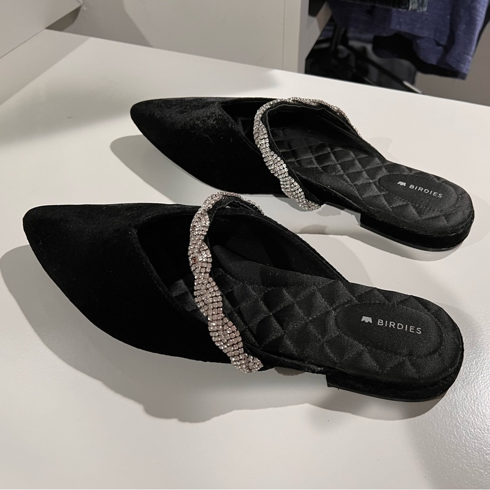 Birdies Black Velvet Mules